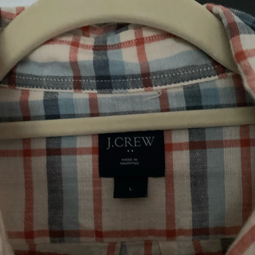 J.Crew Homespun Plaid Shirt Mens L White Orange Blue Fall Harvest